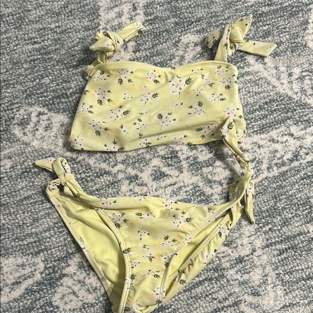 No Boundaries Yellow and White Bikini with Floral Print